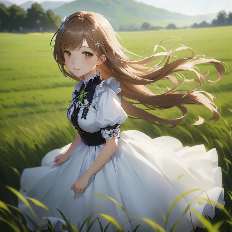 anime girl in a white dress in a field of grass, smooth anime cg art, anime visual of a cute girl, makoto shinkai. digital render, girls frontline cg, high detailed official artwork, cute anime waifu in a nice dress, official art, detailed digital anime art, in field high resolution, cushart krenz key art feminine