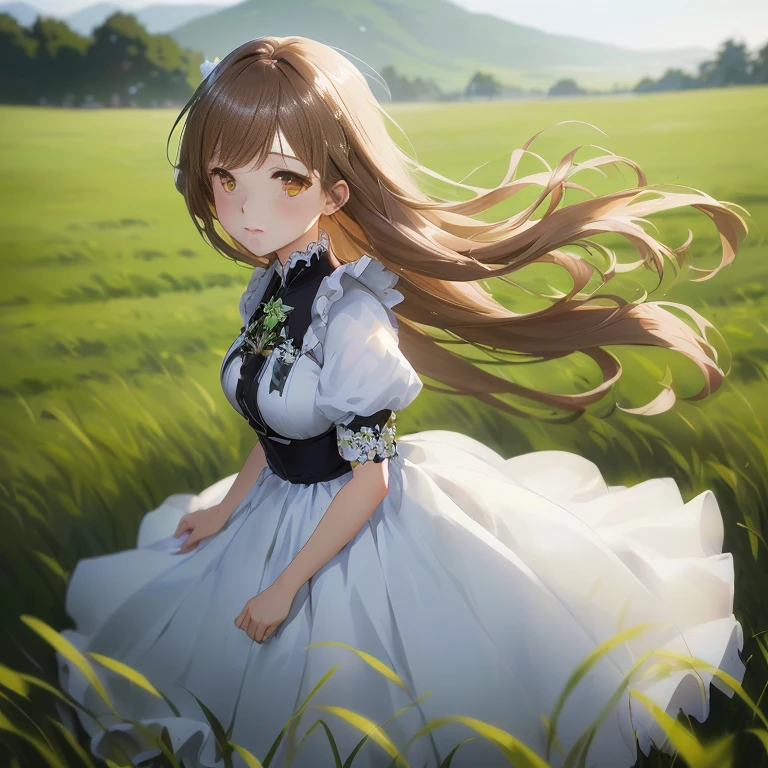 anime girl in a white dress in a field of grass, smooth anime cg art, anime visual of a cute girl, makoto shinkai. digital render, girls frontline cg, high detailed official artwork, cute anime waifu in a nice dress, official art, detailed digital anime art, in field high resolution, cushart krenz key art feminine