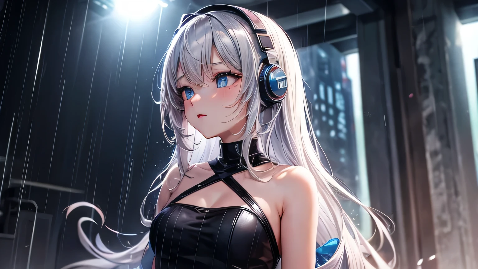 A girl whispering in the rain background for EDM Music