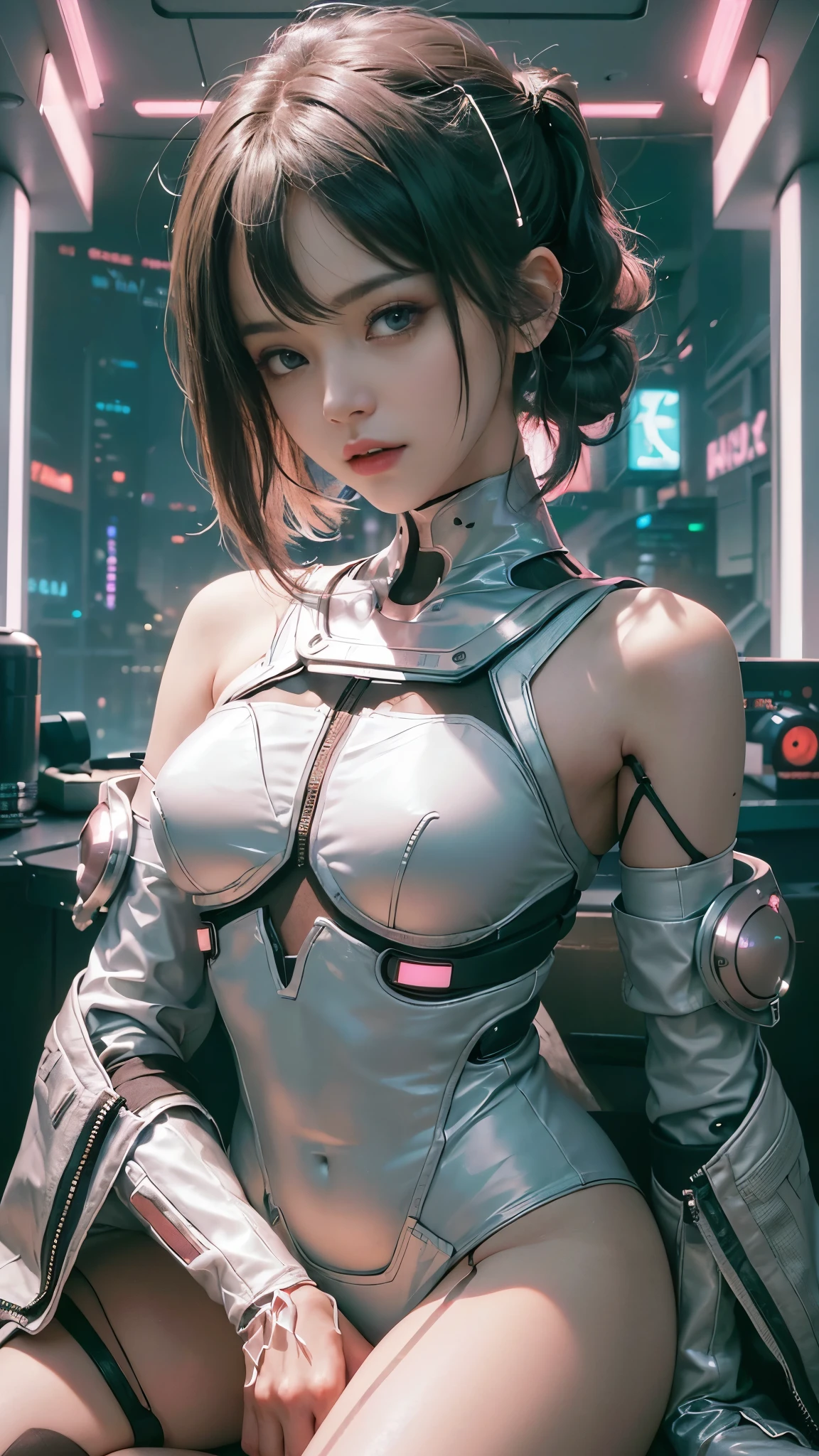 ((Best quality)), ((masterpiece)), (detailed:1.4), 3D, an image of a beautiful cyberpunk female,HDR (High Dynamic Range),Ray Tracing,NVIDIA RTX,Super-Resolution,Unreal 5,Subsurface scattering,PBR Texturing,Post-processing,Anisotropic Filtering,Depth-of-field,Maximum clarity and sharpness,Multi-layered textures,Albedo and Specular maps,Surface shading,Accurate simulation of light-material interaction,Perfect proportions,Octane Render,Two-tone lighting,Wide aperture,Low ISO,White balance,Rule of thirds,8K RAW,