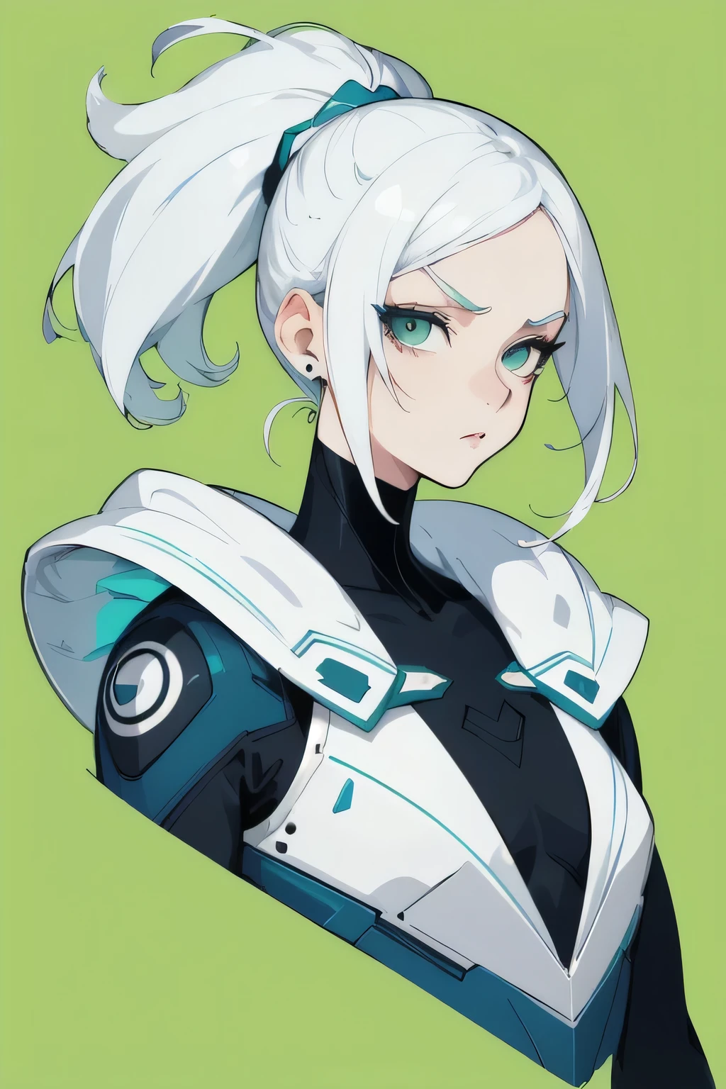 Cool girl with white hair,Looking at the camera,Green background,Avatar,comic book,Flat illustrations,Geometry,Stylistic expression,Minimalism,High Detail,high quality,8k,16k,