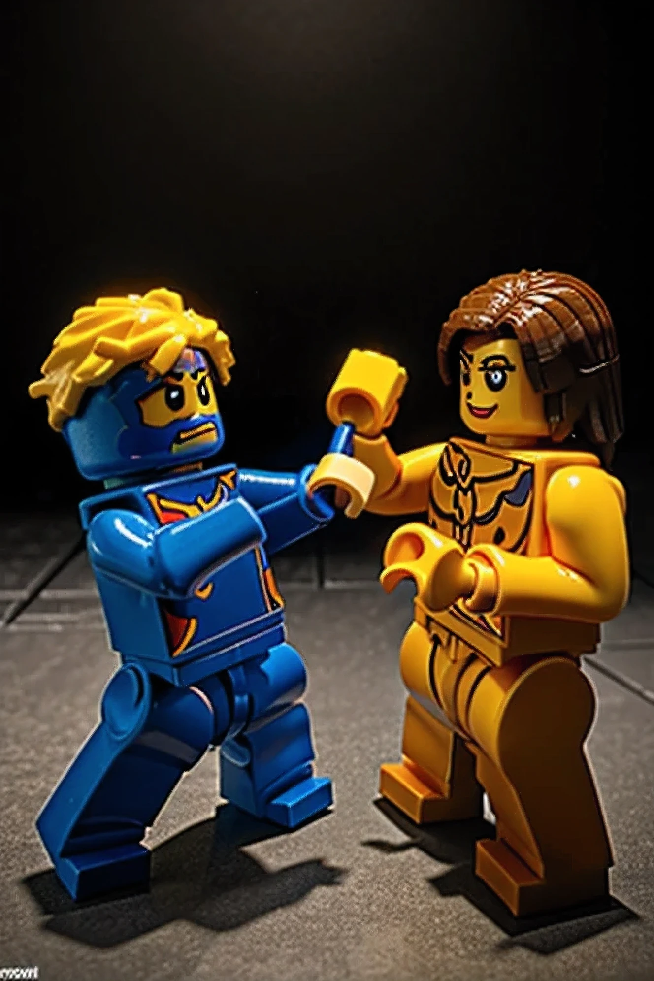 Two Legos fighting each other in mortal kombat style