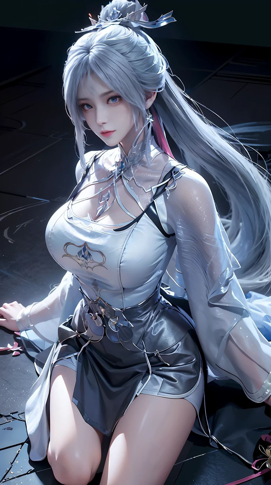 a white hair、Close-up of miss wearing white mask, Beautiful character painting, guweiz, Gurwitz-style artwork, White-haired god, author：Yang Jie, Epic and beautiful character art, Stunning character art, author：Fan Qi, by Wuzhun Shifan, pixiv Art Street Guviz, Single ponytail, insult, High Ponytail, Tall and big, Long legs, (sleeveless lace shirt), (shorts), (Striped )), ((Striped )), Walk, elegant, dignified, miss, Beautiful curves, sweet smile, Strong sense of detail and layering, color丰富绚丽, Has a unique texture, rich and colorful, color, vivid, Design Art, 16K, Super detailed, {{illustration}}, {Extremely refined}, {Exquisite surface treatment}, Super detailed, Delicate and shining eyes, {{Light}}, 极致Light效果, Model: realism, CFG size: 12, Laura: Bright texture (1.35), high quality, masterpiece, Exquisite facial features, Delicate hair depiction, Detailed depiction of the eyes, masterpiece, best quality, Light線追蹤, Extremely detailed CG unified 8k wallpaper, masterpiece, best quality, (1 girl), 完美miss身材, (((tight white t shirt))), beautiful eyes, (Delicate face), Black short hair, Tie your hair up, Light blue hairpin, Black silk frame glasses, in class, (White skin), (Optimal Lighting), (Super intricate details), 4k unity, (Super detailed CG), Showing off her white legs, , Hot Pants, shorts,性感Long legs, Thin waist, Sweat is running down my waist, Showing belly, Extremely detailed depiction, Pink Hair, Asymmetrical bangs, Transparent clothes, Hands on thighs, 把目Light移開, 8k resolution, Raise an eyebrow, shiny hair, Flower head, Wristbands, bandage，Leather sexy pose, simple grey background, Climbing towards the audience, kitten pose, On all fours,