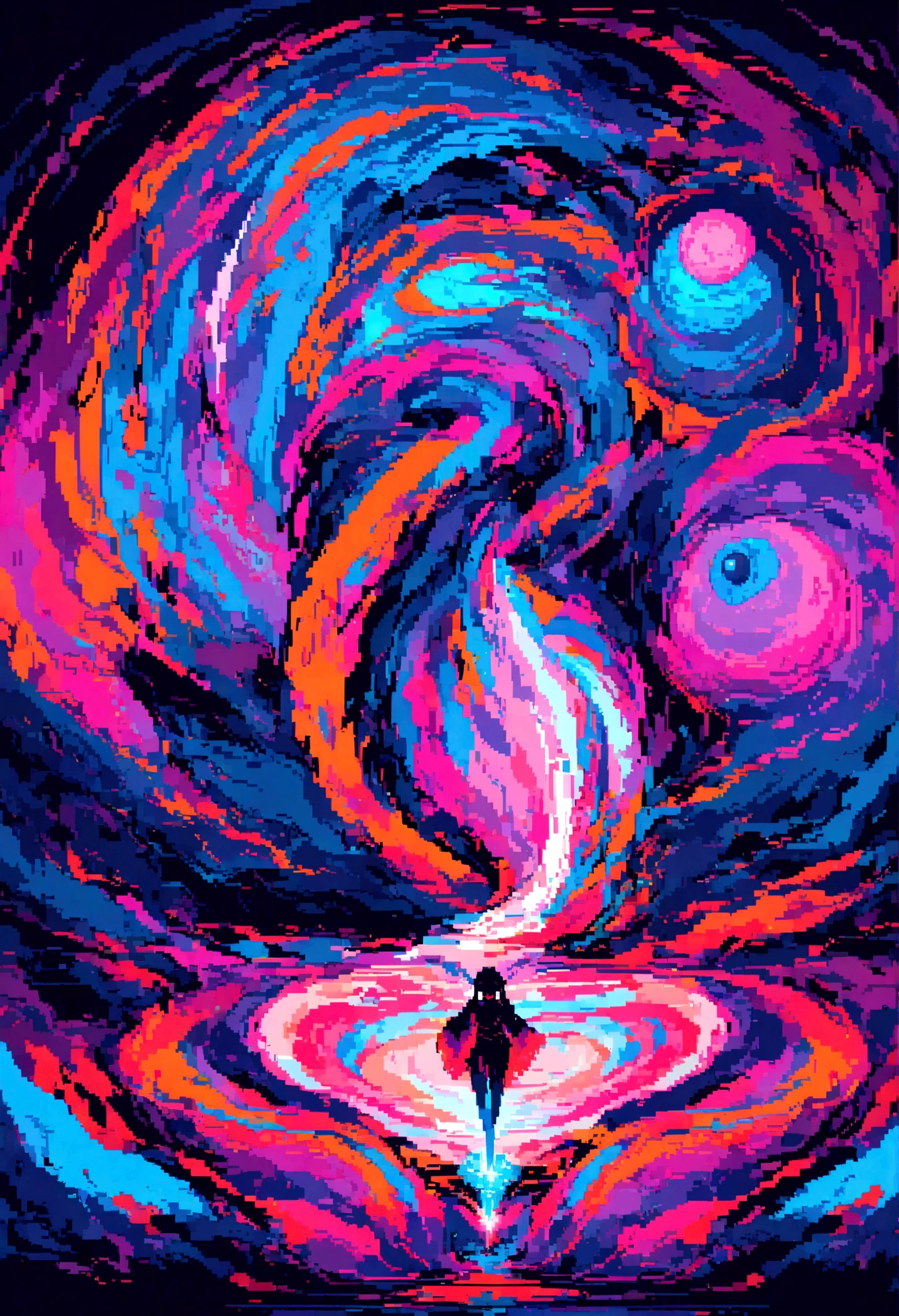 (best quality,4k,8k,highres,masterpiece:1.2),pixel art,retro style,abstract,sharp lines,vibrant colors,unique textures,medium:digital,limited color palette,blocky shapes,detailed structures,surreal elements,imagination unleashed,playful characters,strong contrast,precise placement,symmetric composition,immersive environment,futuristic technology,stylized details,highly pixelated,striking visuals,crisp edges,artistic interpretation,expression of creativity,digital medium magic,dynamic perspective,artful pixelation,unexpected color combinations,smooth transitions,precise pixel placement,exquisite attention to detail,stylized lighting effects,atmospheric ambiance,visual storytelling,engaging world-building,parallel universe exploration,retro gaming nostalgia,playful atmosphere,mind-bending illusions,otherworldly landscapes,unconventional art form,unique artistic vision.Two Minecraft characters jumping towards the camera