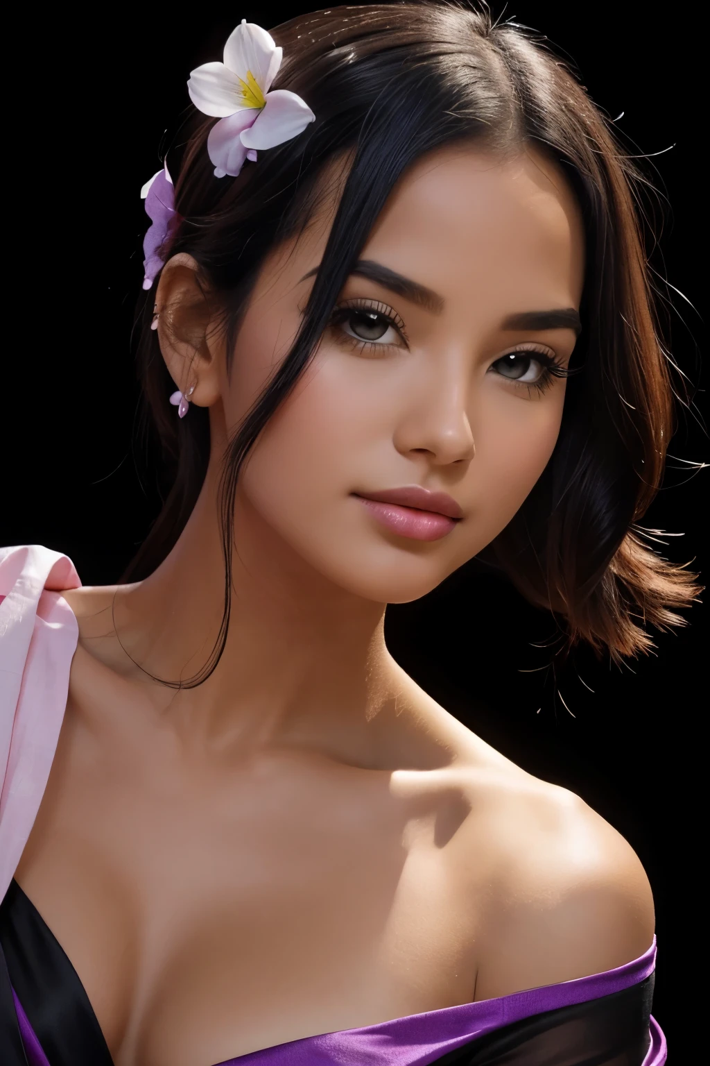 Beautiful flower, black background, Jasmine, purple or pink