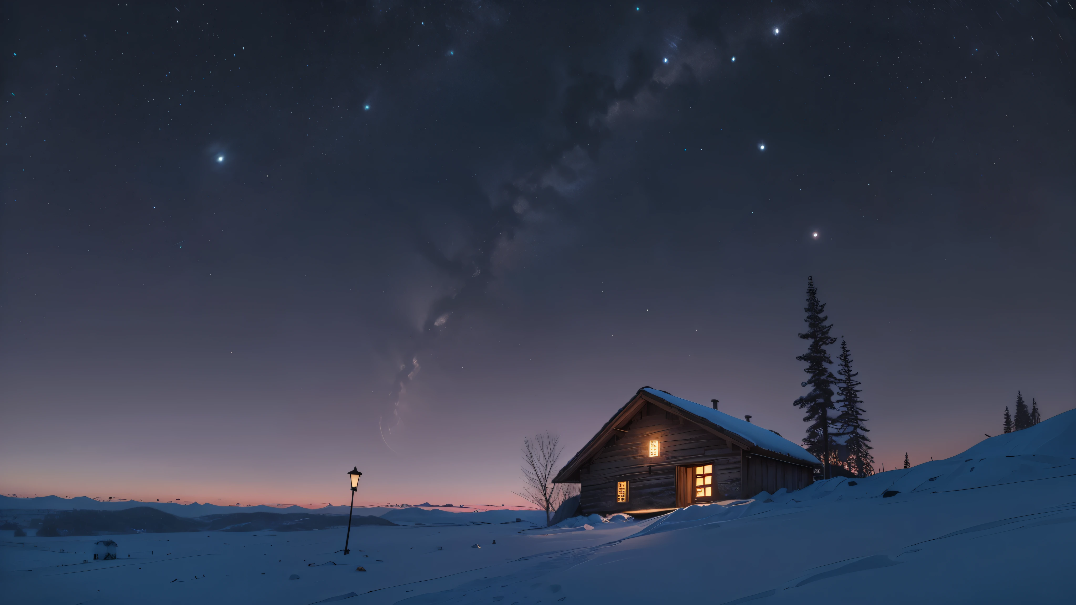 Mountain hut on a moonlit night