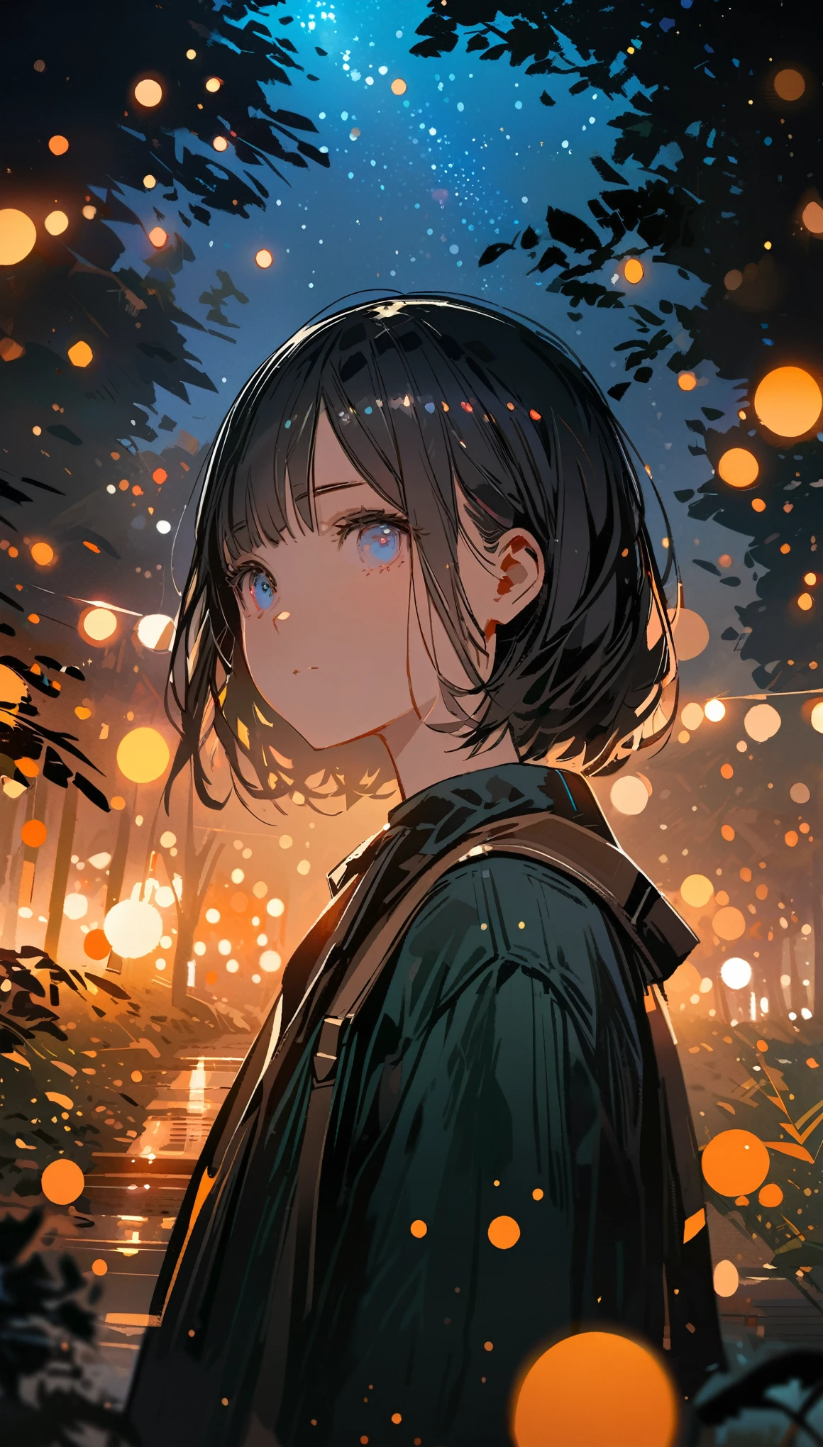 (close up:1.5), Night forest clearing background, (night), moonlight, Starry Sky, shiny, afternoon, Bokeh, (Jeremy Mann and the Art of Edvard Munch), Beautiful composition, Complementary colors, masterpiece, Awards