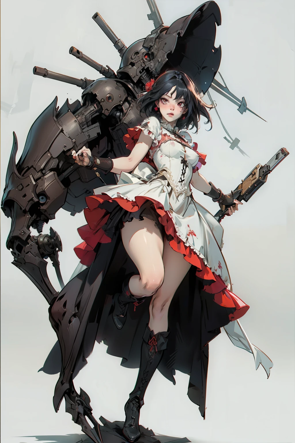 ((best quality)), ((masterpiece)), (detailed), a penitent male, blank white background, plain background, white background, red and white clothing, Bloodborne aesthetic, occult aesthetic, occult, occult paraphernalia, detailed and intricate steampunk and detailed gothic, , Very dramatic and cinematic lighting, cosmic horror, grim-dark, side-lighting, perfect face, , complex lace boots, side-lighting, gothic aesthetic, chains, mechanical components, carbine, full body, whole body, body, plain background, white background, blank background, no background, white background , full body, whole body, head-to-toe dynamic poses