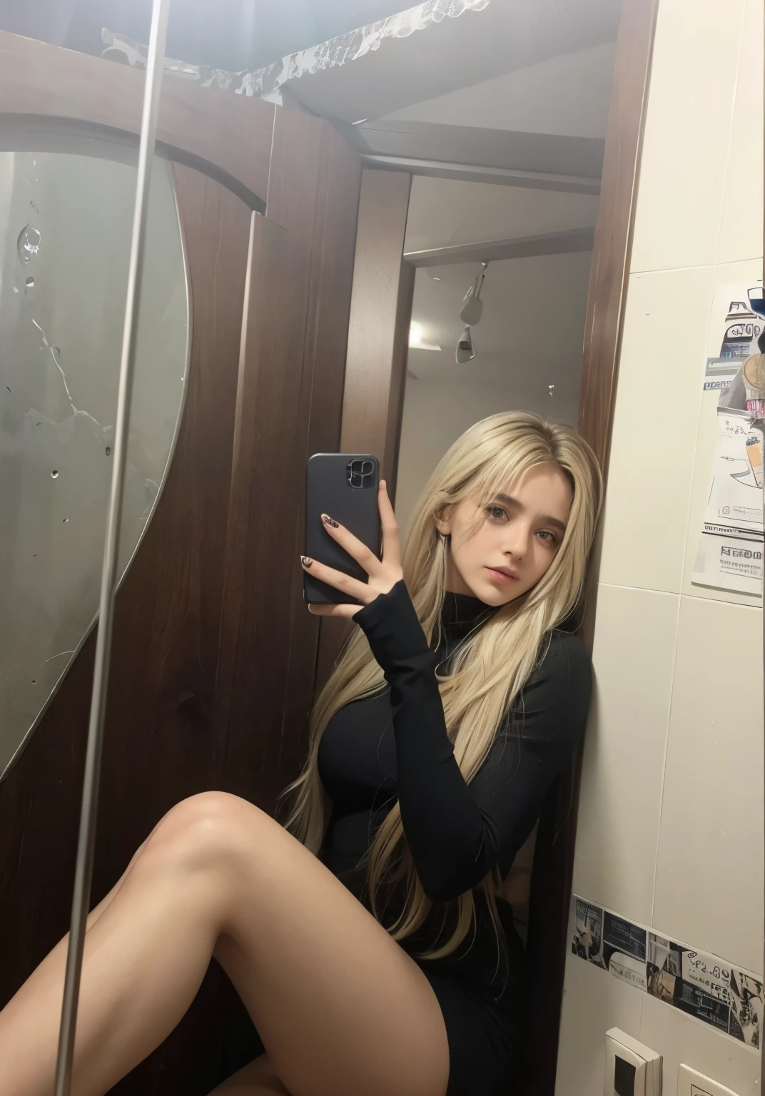 Uma mulher tirando foto na frente do espelho