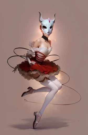 arafed image of a woman in a red skirt and a white mask, tutu, dark ballerina, ballerina, inspired by Ray Caesar, inspired by Méret Oppenheim, inspired by Leonor Fini, inspired by Ignacy Witkiewicz, portrait of an absurdly graceful, portrait of a ballerina, inspired by Rodolphe Wytsman, weird expressionist pose