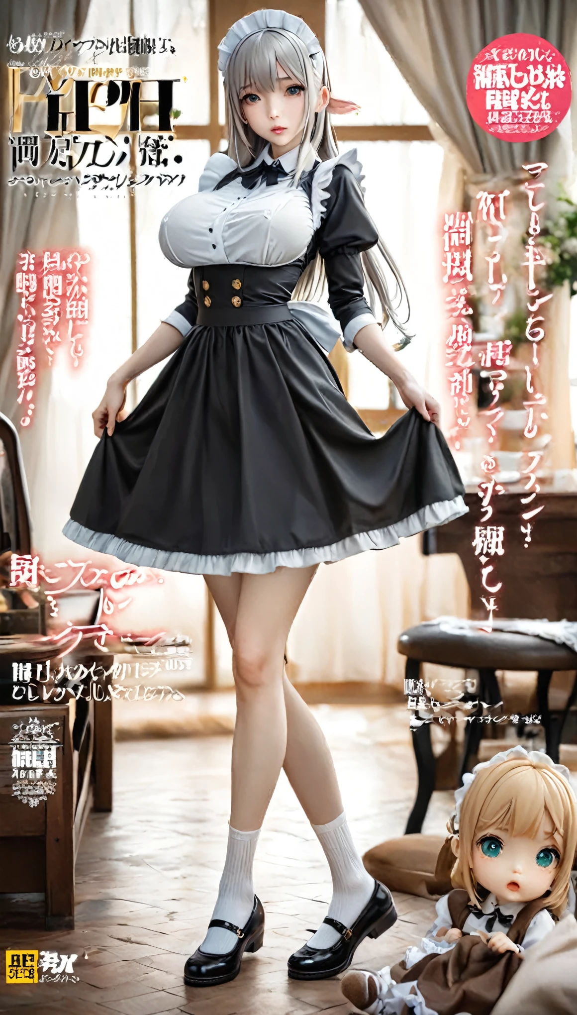 Magazine cover(masterpiece, best quality:1.2),Maid,(((The eyes are delicate)))Work((Maid衣服))Socks,(8K)(HD)