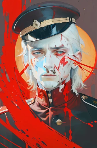 painting of a man in a military uniform with blood on his face, inspired by Lajos Gulácsy, inspired by Tadeusz Ajdukiewicz, inspired by Karl Kopinski, an expressive digital painting, inspired by Stanisław Witkiewicz, inspired by Alfred Leyman, inspired by Jozef Czapski, inspired by Ignacy Witkiewicz