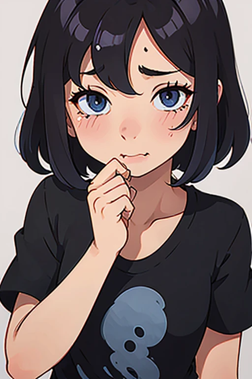 A high school girl with a bob cut is looking at me、With gestures、Explains