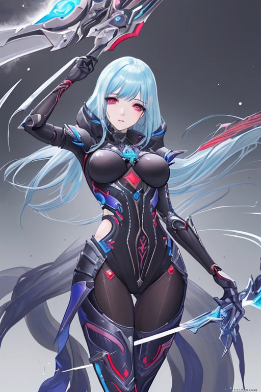 Un primer plano de una mujer con un traje sosteniendo una espada, cushart krenz arte clave femenino, muslos gruesos y lisos de warframe, biomechanical oppai, oppai ciberpunk, finos detalles. chicas de primera linea, lindosexyrobutts, irelia de liga de leyendas, fiora de liga de leyendas, android heroine