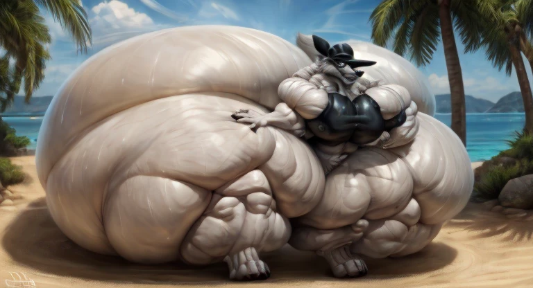 4k, high resolution, best quality, perfect lightning, perfect, solo, anthro, young, boy,white wolf:2.0, furry body, (fluffy mane:1.2), fluffy tail, male, adult, (bulky2:0, thick muscles2:0, huge muscles:2.0, hyper muscles:2.0), (thick biceps, veiny biceps, broad shoulders:2.0), (thick legs, thick calves:1.1), (digitigrade legs, 4 toes:1.2), perfect colors, (photorealistic fur, detailed fur, epic, masterpiece), (suggestive posing:1.2), (seductive smile, lustful grin 1.3), detailed beach,detailed wolf eyes:2.0, by k0suna, by darkgem,nipple ring,hyper arms:2.0,veins,white body,white fur,hyper butt:2.0,hyper paws:2.0,standing,thick legs,thick butts:2.0,sweat body:2.0,massive butt:2.0,black hat,hyper ass:2.0,huge ass,long legs,juicy butt:2.0,butt like a mountain