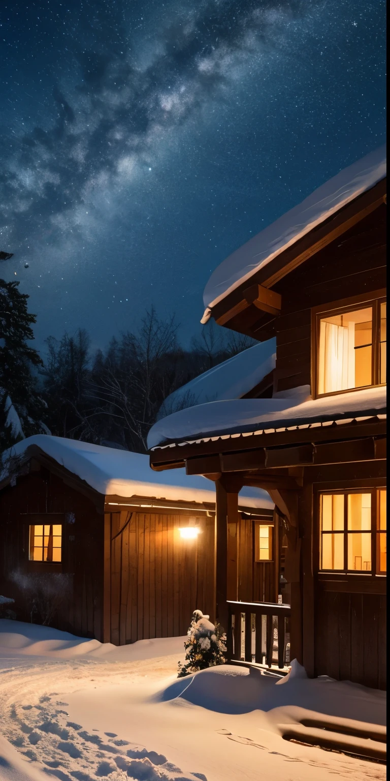 Countryside Snow、night、The weather is bad and snow is falling from the sky、