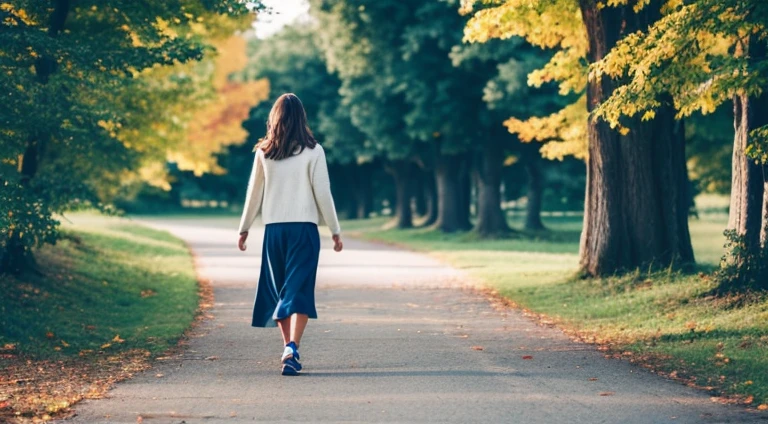 Girl walking happily