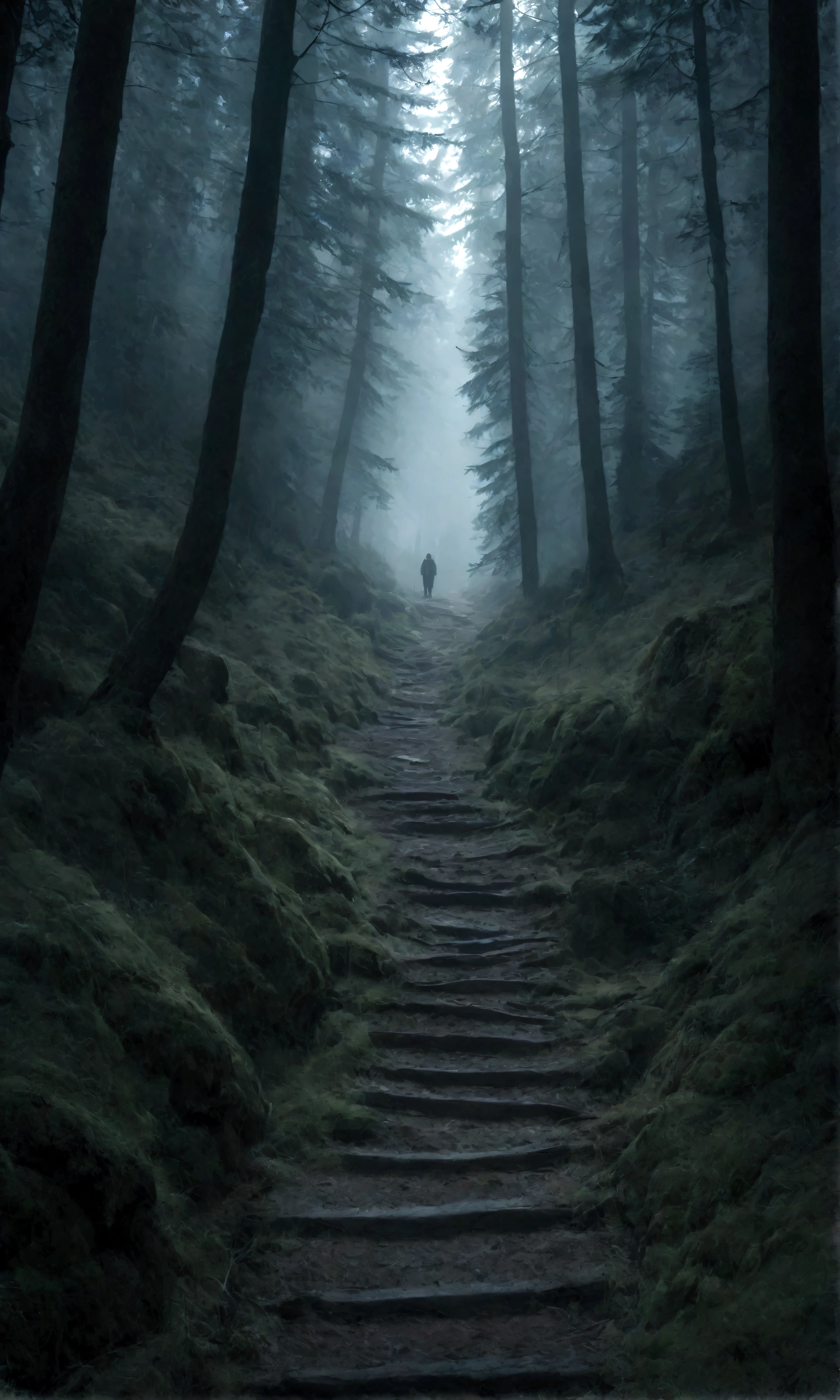 A dirt hiking trail on Mount Aire,Surrounded by the Black Forest, This path leads to the top of the mountain, Dark atmosphere, Horror stories