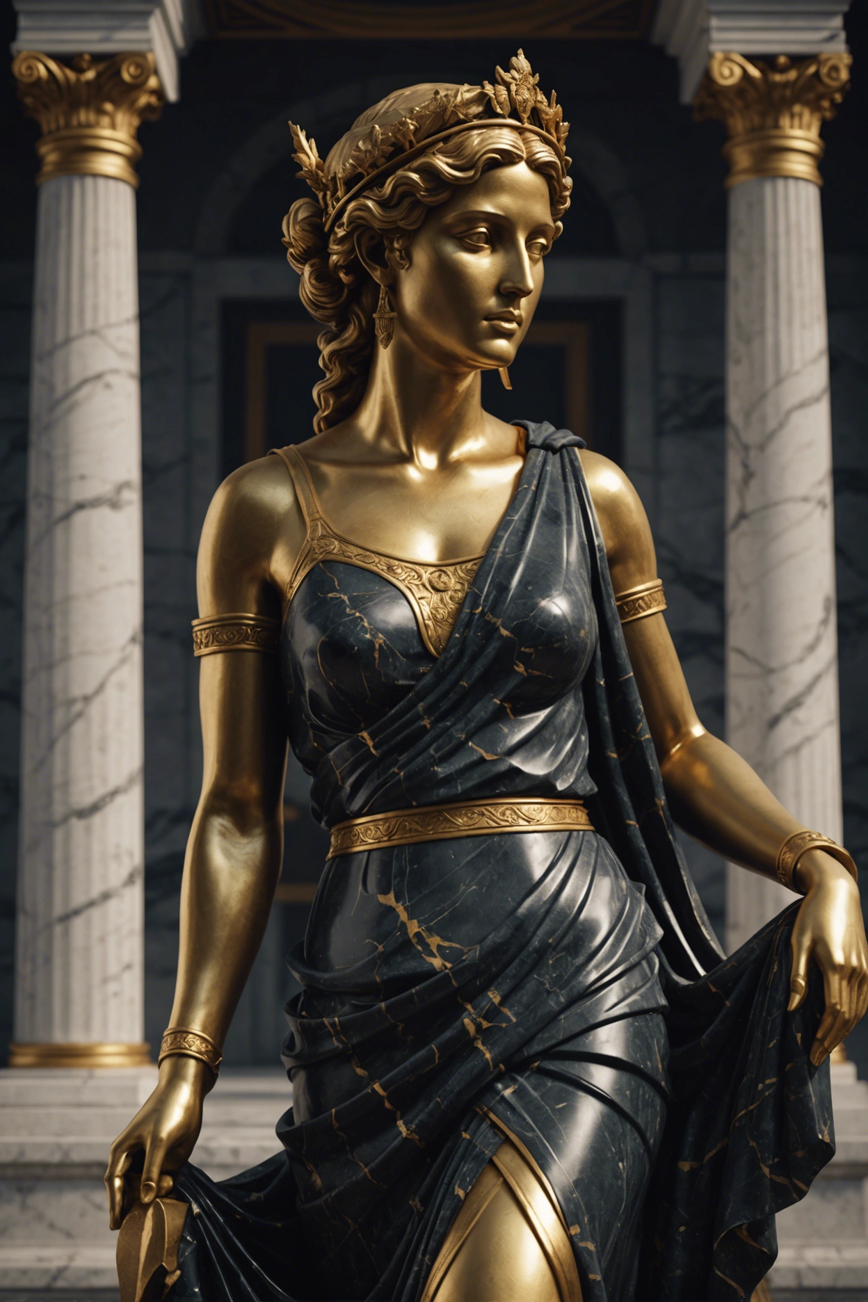 Arafed statue of a woman in a dress and a gold crown - SeaArt AI