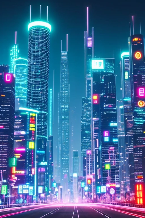 city illuminated with lots of lights and futuristic with a cyberpunk look