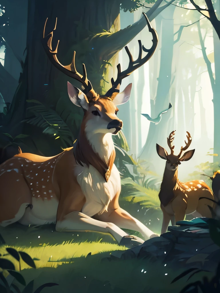a painting of a deer with a large antelope in its antelope's antelope, concept art by Caroline Chariot-Dayez, trending on cgsociety, fantasy art, jen bartel, beeple and jeremiah ketner, art contest winner on behance, anthropomorphic deer, ✨🕌🌙, an anthropomorphic deer, forest spirit, dreamy illustration