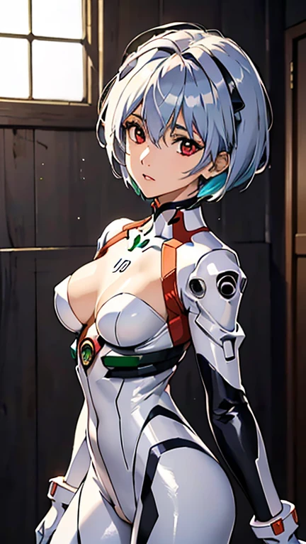 (melhor qualidade, Obra de arte, Colorida, dynamic angle, highest detalhado) Foto da parte superior do corpo, fotografia de moda de linda garota (\rei ayanami\), olhos vermelhos, dressing high detalhado Evangelion white suit, in dynamic pose, (detalhes intrincados, hyperdetalhado:1.15), detalhado, luar passando pelo cabelo, (arte oficial, extreme detalhado, highest detalhado), HDR+