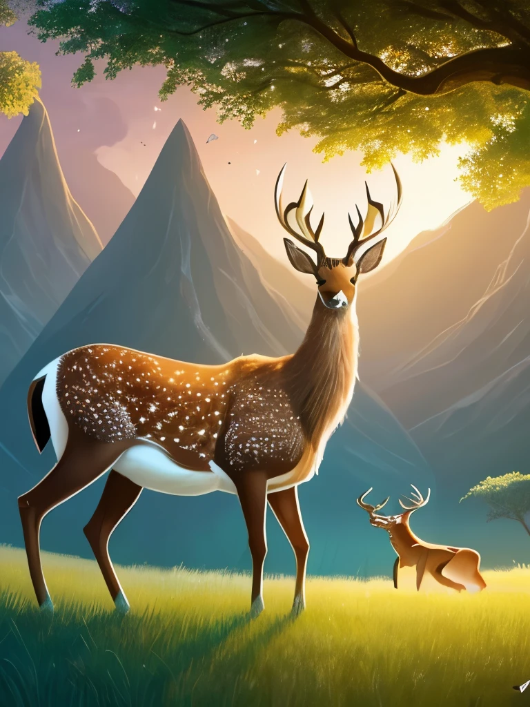 a painting of a deer with a large antelope in its antelope's antelope, concept art by Caroline Chariot-Dayez, trending on cgsociety, fantasy art, jen bartel, beeple and jeremiah ketner, art contest winner on behance, anthropomorphic deer, ✨🕌🌙, an anthropomorphic deer, forest spirit, dreamy illustration