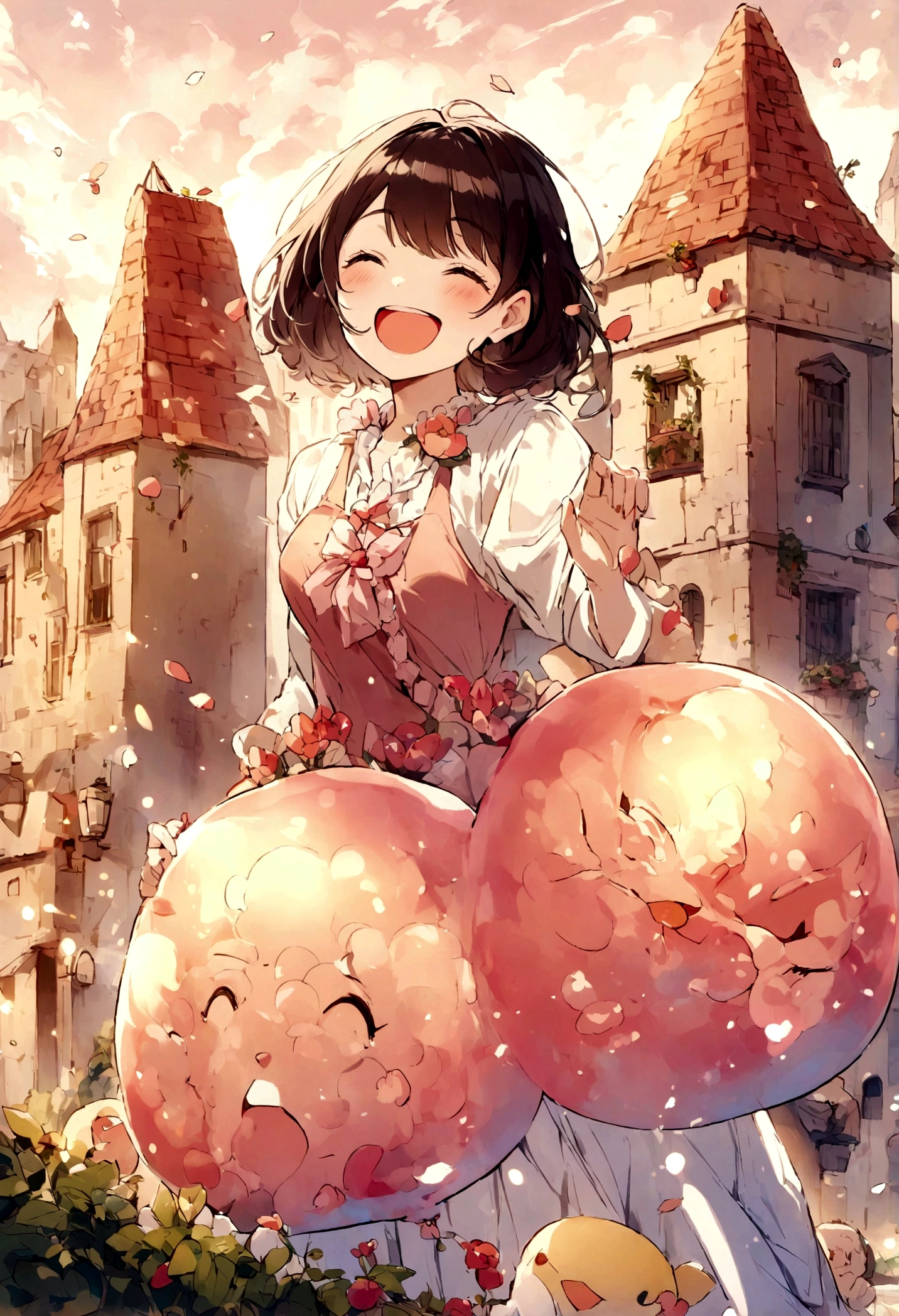 a character smiling as they blow up a buiilding