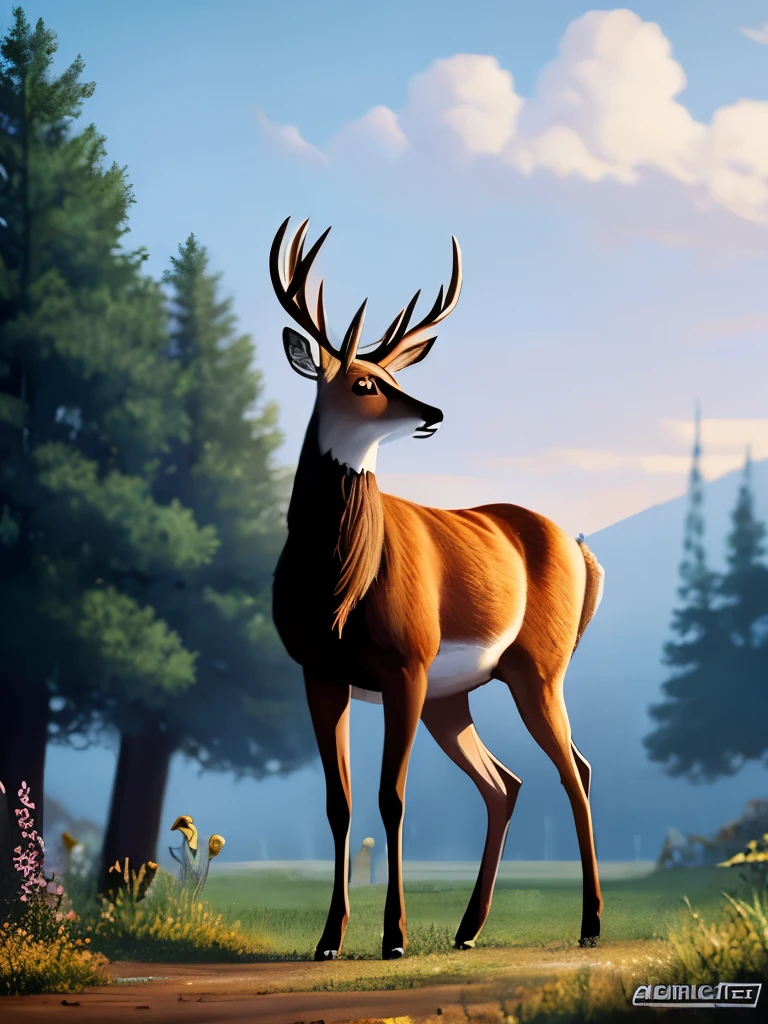 a painting of a deer with a large antelope in its antelope's antelope, concept art by Caroline Chariot-Dayez, trending on cgsociety, fantasy art, jen bartel, beeple and jeremiah ketner, art contest winner on behance, anthropomorphic deer, ✨🕌🌙, an anthropomorphic deer, forest spirit, dreamy illustration
