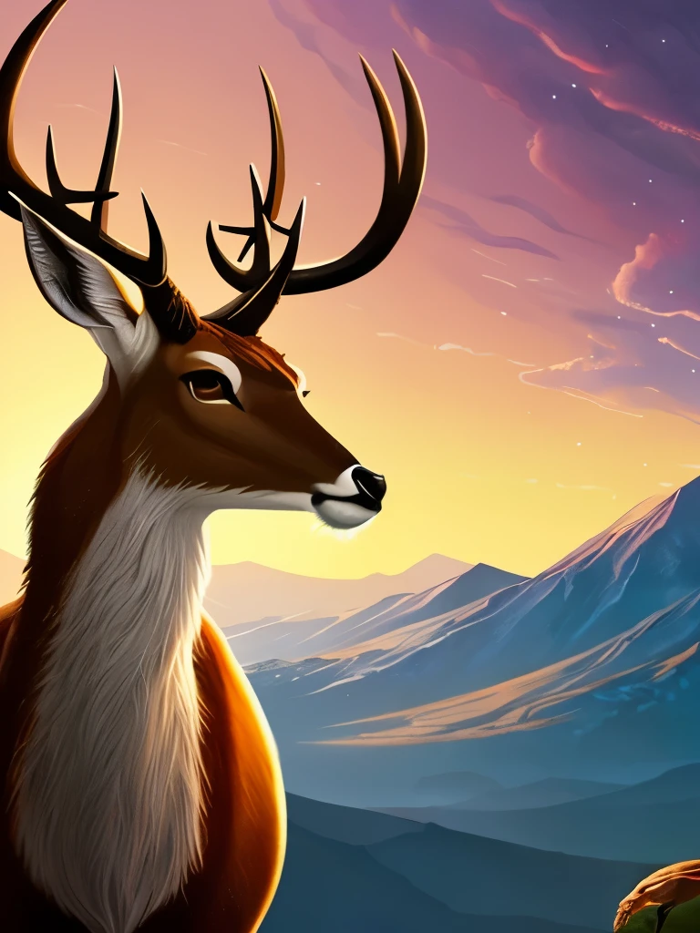 a painting of a deer with a large antelope in its antelope's antelope, concept art by Caroline Chariot-Dayez, trending on cgsociety, fantasy art, jen bartel, beeple and jeremiah ketner, art contest winner on behance, anthropomorphic deer, ✨🕌🌙, an anthropomorphic deer, forest spirit, dreamy illustration