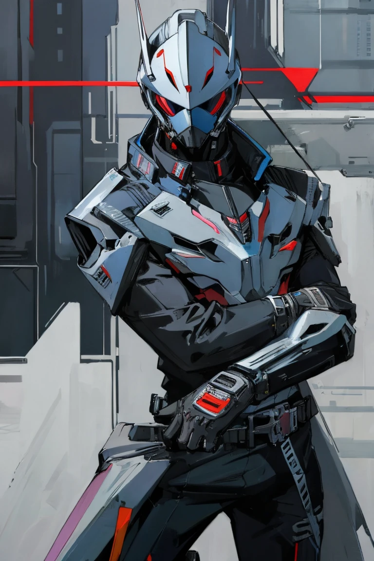 ((highest quality)), ((masterpiece)), (be familiar with),Rider Suit,Helmet,bike,cyber punk,Gunman