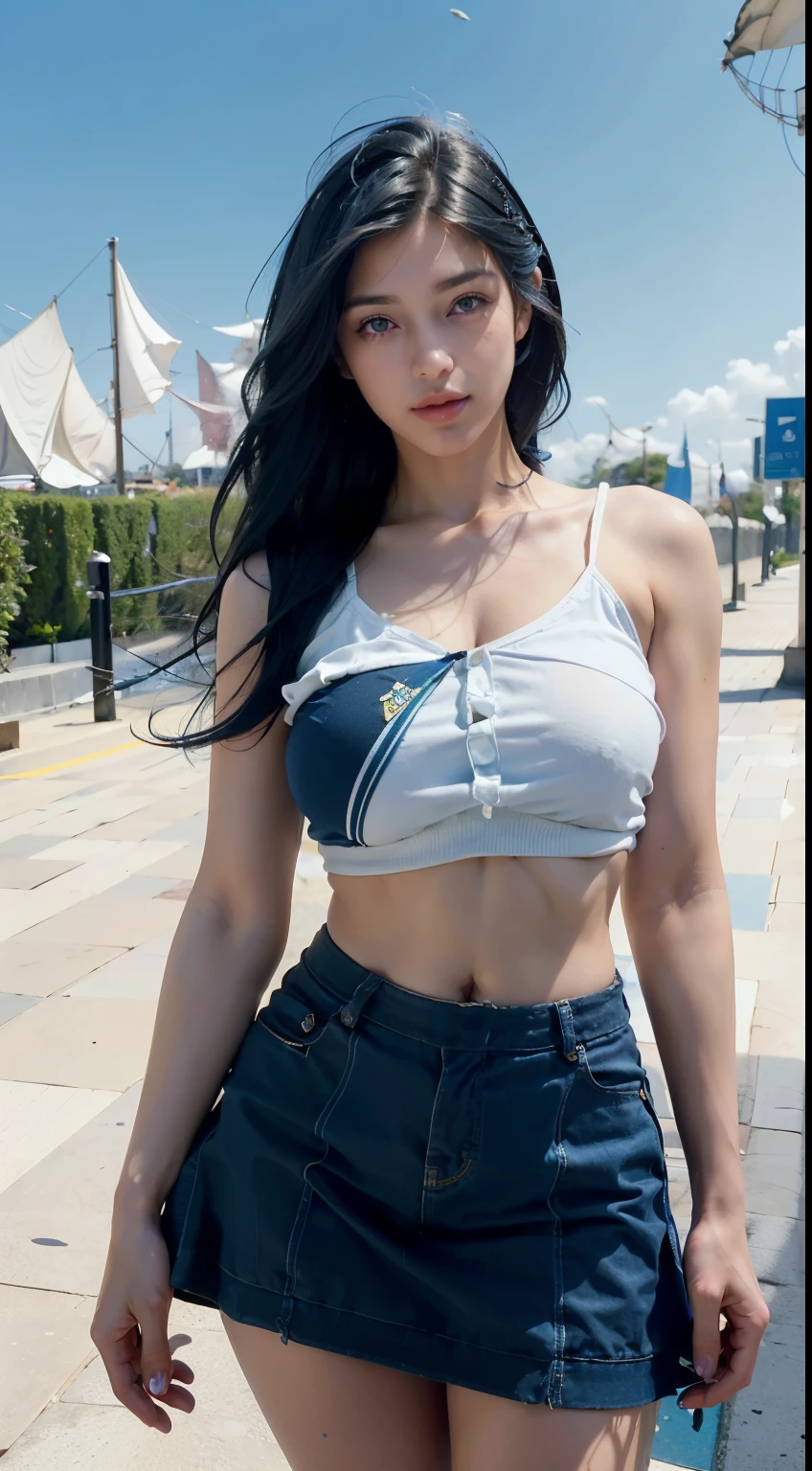 (obra maestra, mejor calidad: 1.2), 1 chica europea, cabello rubio (dynamic posture: 0.8), (solo: 1.5), (foto de bella modelo: 1.2), (de lado: 0.8), (muslo: 0.3), (((cabello largo ))),(((cabello azul ))), (((falda de vestir))), (viento:1.5), (moldelo famosa y bella), cinematic lighting, ella sonrie