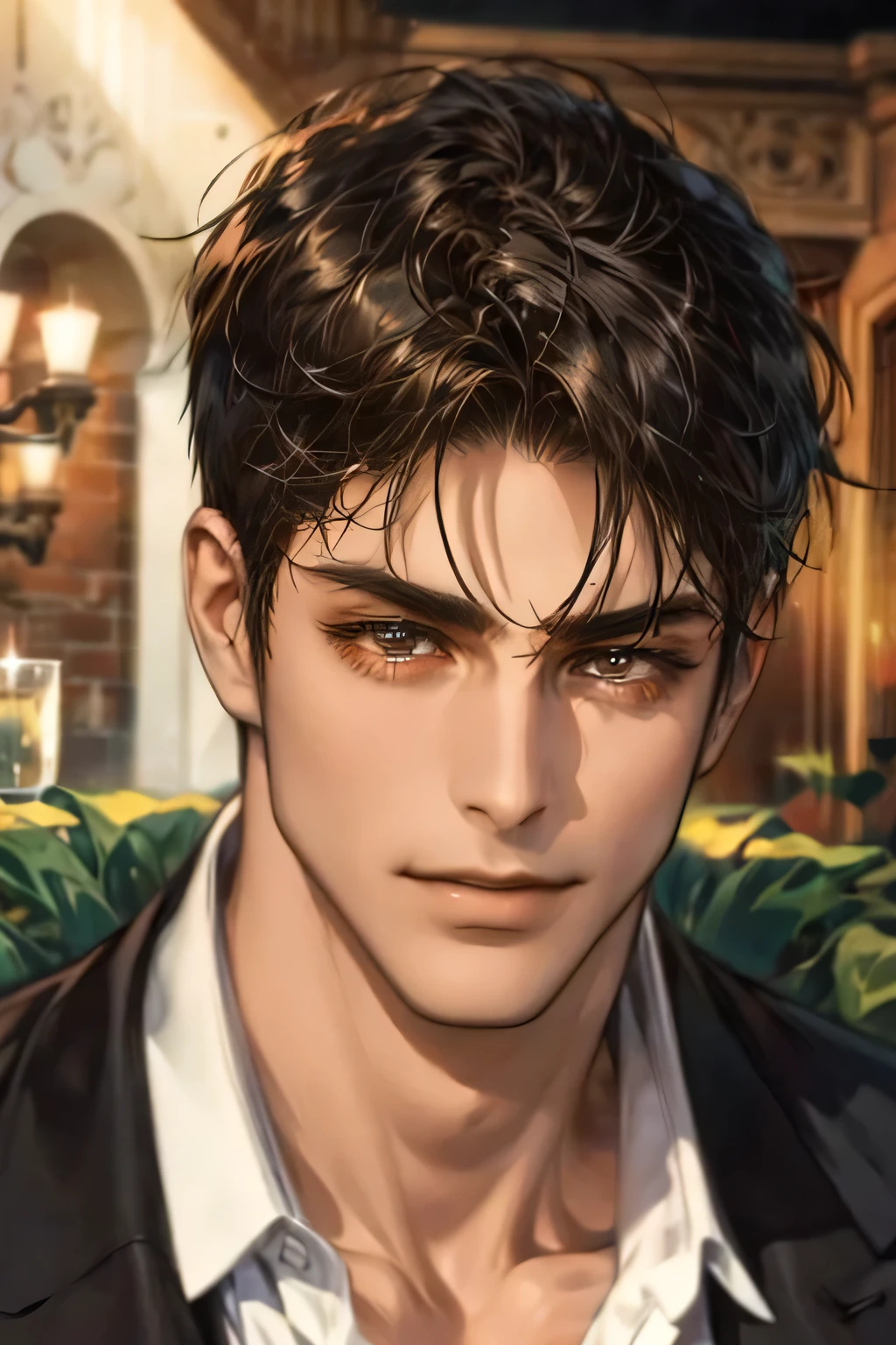 (1 adult man 40 years old), black hair, ((Brown eyes)), (office suit), minimalistic furnishings, Large assembly, half of the body, portrait, good anatomy, (Detailed eyes), ((dark skin)), A slight smile, (bottom up view), (Italian) 