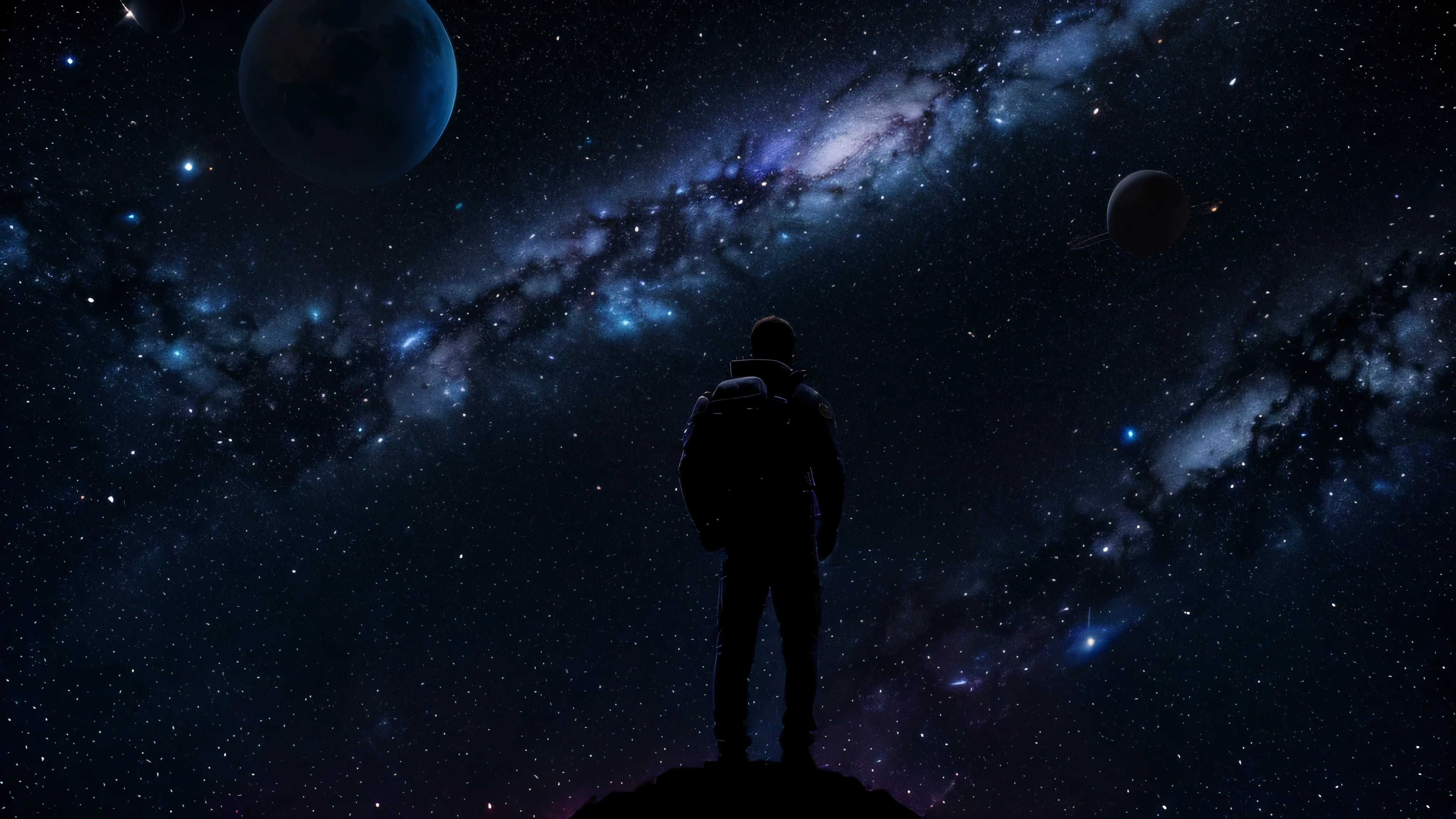 man on space galaxy background