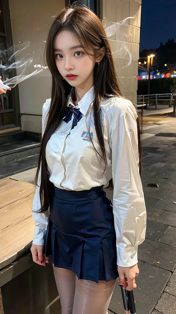 (((NFSW : 1.2))), (((pornography))), (realistic), (intricate details:1.2), (masterpiece、:1.3), (top quality:1.4), (Ultra A high resolution:1.2), Ultra A high resolution, 8K resolution, very detailed expression, dark, (high quality), complete anatomy, natural anatomy, full body photo, 1 Girl being taken away by 2 men, a girl is 18 years old, (she is call girl:1.5), (bad behaved high school student : 1.5), (Korean:1.7), (beautiful : 1.4), (Shiny blonde banging), (earrings), light makeup, long legs, (a girl wore flesh colored realistic pantyhose and flat sneakers : 1.3), (a girl weared slim pencil mini skirt of school_uniform and blouse : 1.6), (they are wearing a slim blazer), (boys weared normal  that is manwear), glowing skin, The boys who love her body, (She is being sexually harassed by boys : 1.5), (a boy grabbed her thighs.), (a boy kissed her) , (night : 1.5), dark, neon sign, (place is the bad boy's hideout : 1.4), (detailed background:1.2),(a girl has enjoy sexual play with several men of Korean high school students : 1.4), (One pair of shoes are always symmetrical:1.5), they are bad_behaved teenagers, (other bad boys are smoking tabacos. :1.4)