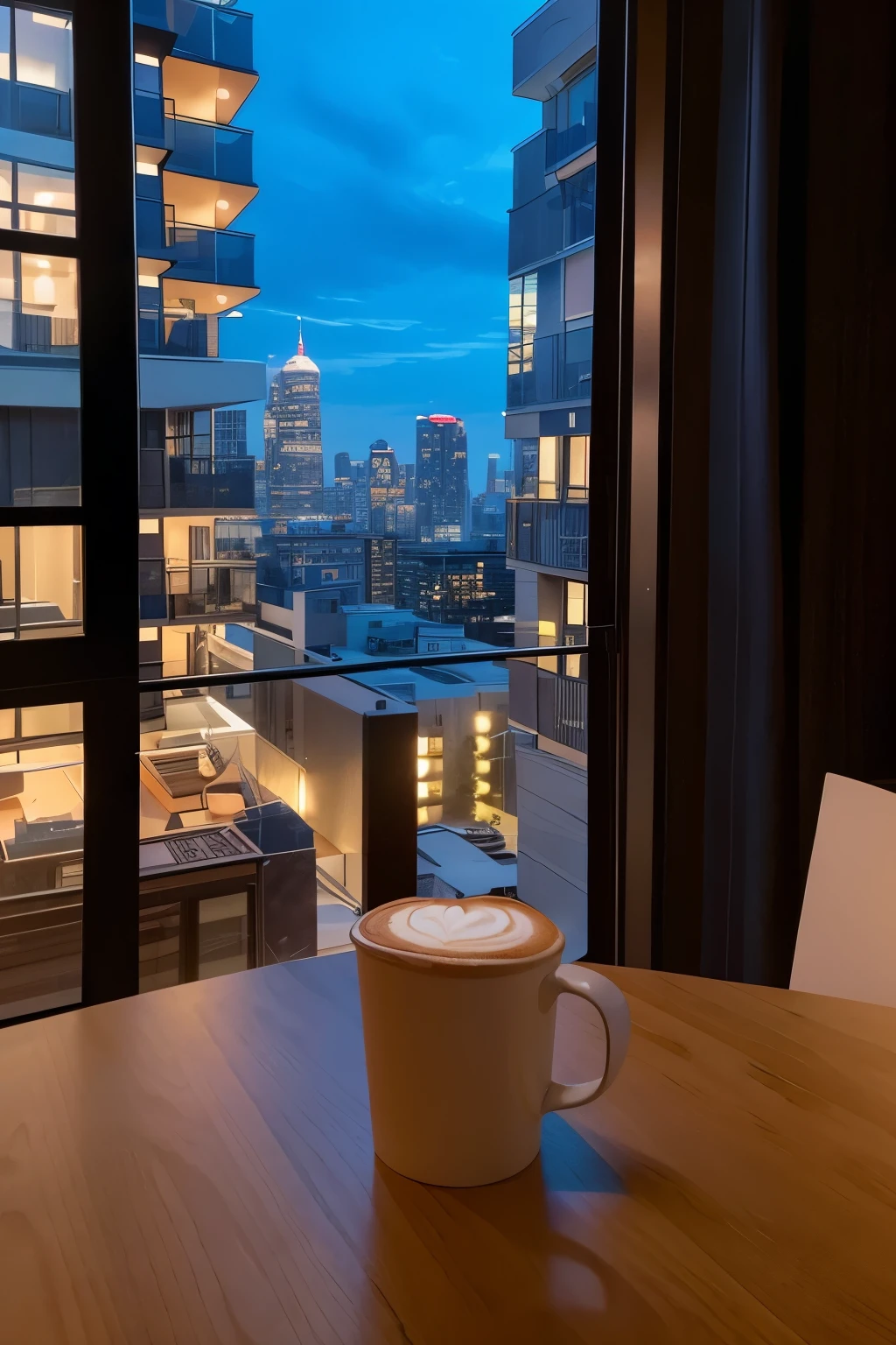 The back of a day trader　apartment　Night view　coffee