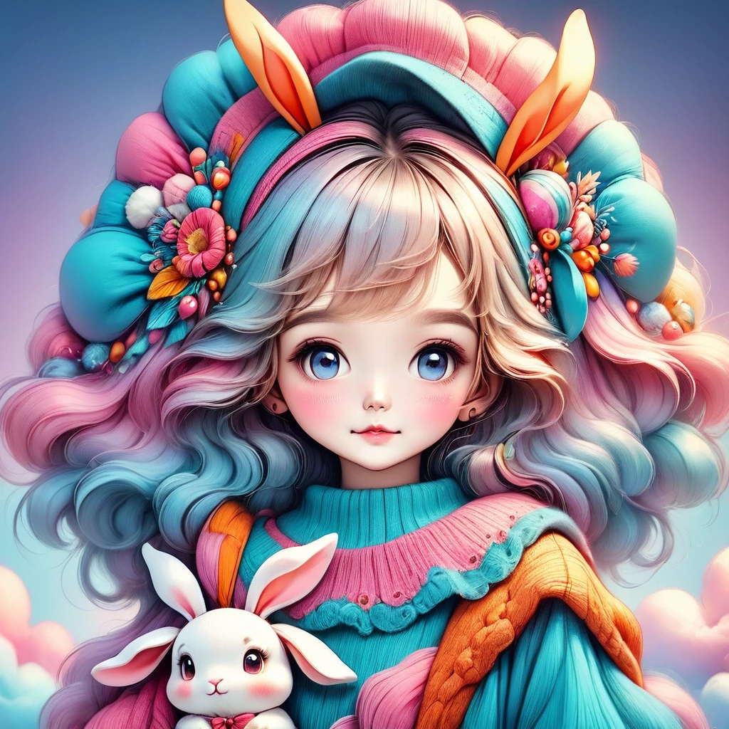 (cuerpo completo:1.5, plano entero:1.5),una mujer vestida con un disfraz de conejo esponjoso con grandes orejas de conejo, tiro de cuerpo completo:1.5, gran angular, cute and childlike expression, retrato profesional, 8K hiper detallado, high resolution, rasgos faciales detallados, ropa detallada, soft lighting, caprichoso, Fancy, colores pasteles, adorable, 8k,HD.