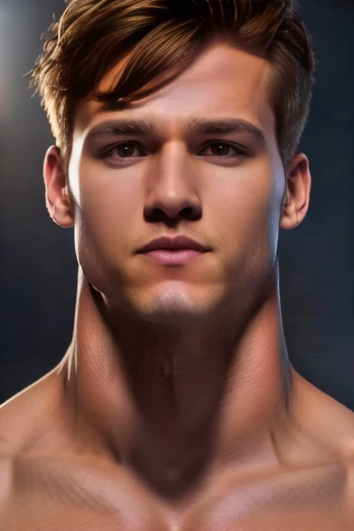 muscular man, huge pectorals, enormous biceps, realistic, photorealistic, photo-realistic:1.37, best quality, 8k, highres, masterpiece:1.2, ultra-detailed, chiseled jawline, piercing eyes, rugged features, veiny arms, ripped abs, shredded physique, dramatic lighting, cinematic pose, studio lighting, physically-based rendering, vivid colors, hyper detailed