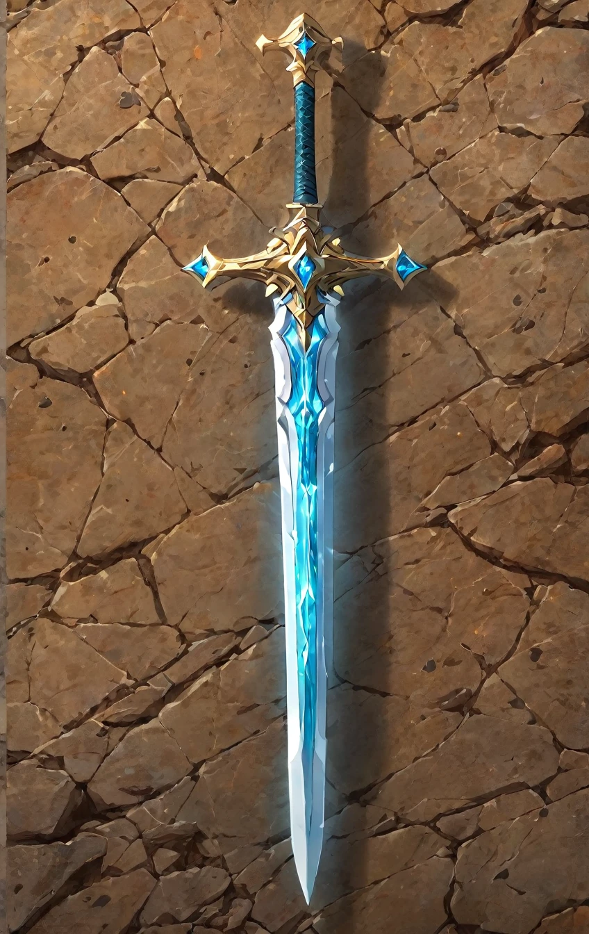 masterpiece, best quality, epic fantasy art style, simple sharpened and hardened stone and dirt sword for card game, full art, full sword art, intricate details, ultra high resolution, sharp focus, HD, 8k, clear details, zoom out to get the full sword in the image, simple background, show full sword, sword centered on image to allow ample background to show