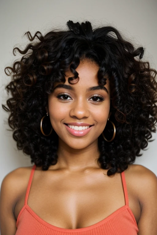 A 23 year old black girl with very realistic curly curly hair