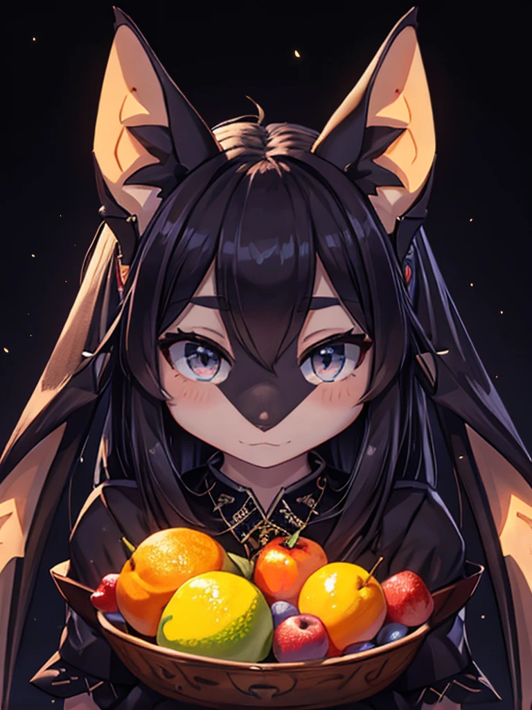 UHD 8k, HDR+, cute female fruit_bat, intricately detailed, bat_ears