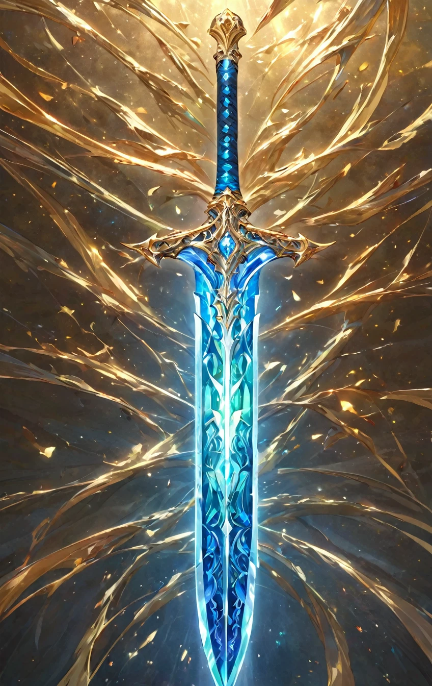 masterpiece, best quality, epic fantasy art style, simple sword made of wind for card game, full art, full sword art, intricate details, ultra high resolution, sharp focus, HD, 8k, clear details, zoom out to get the full sword in the image, simple background, show full sword, sword centered on image to allow ample background to show