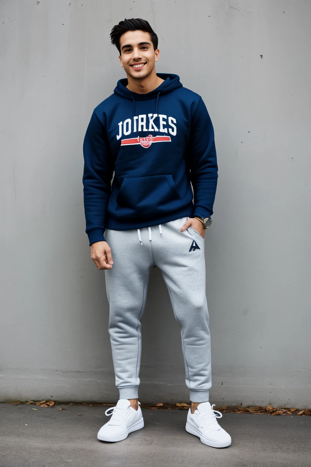 Guy in joggers, sneakers and sweatshirt