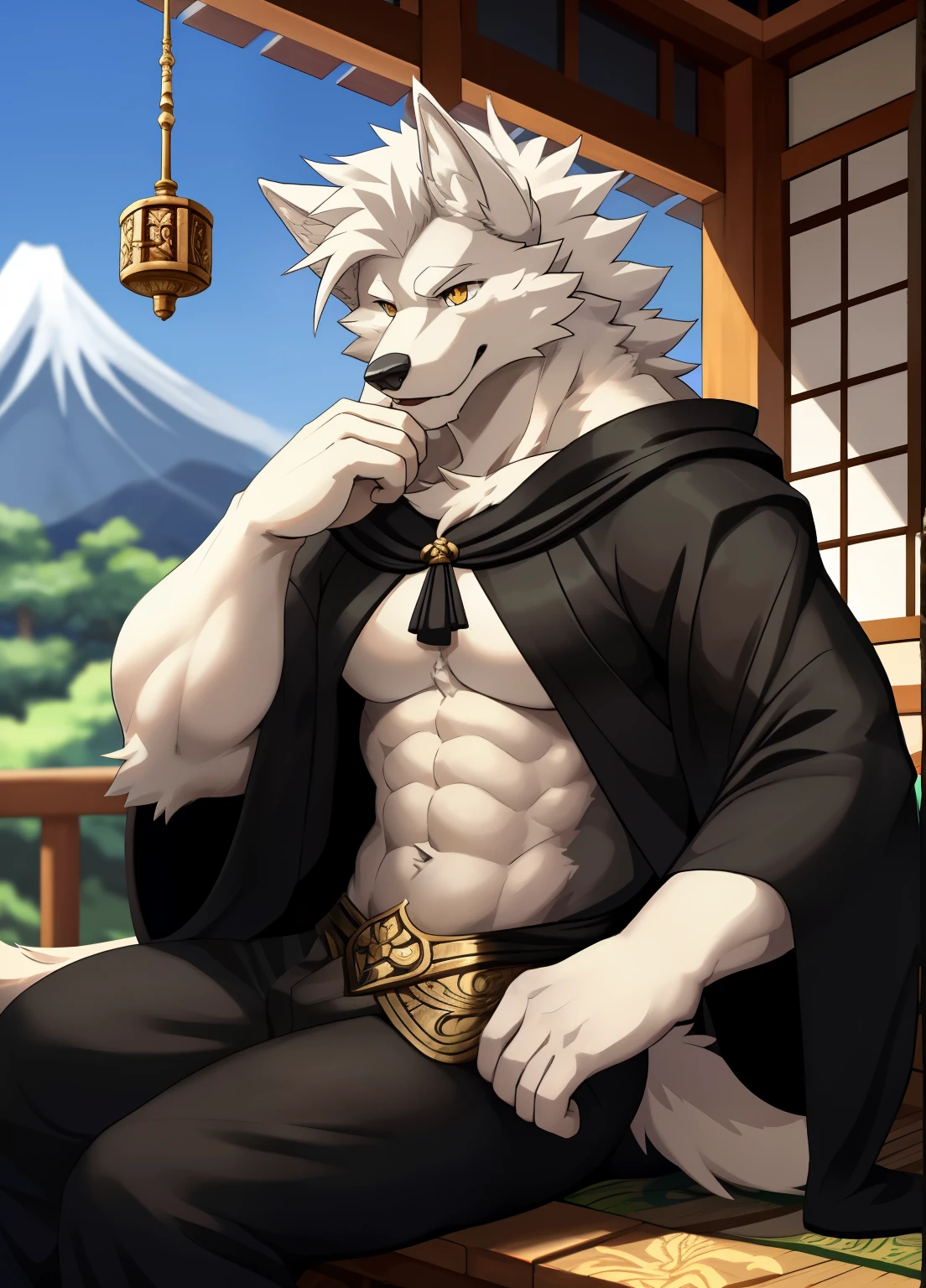 Holding the hilt of a silver long sword,White wolf tail