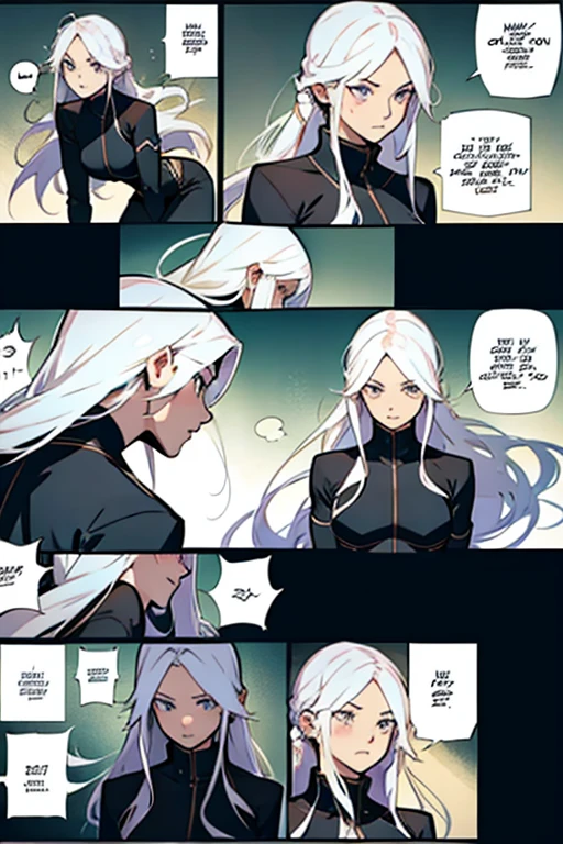 Girl with long white hair dodging punches, manga page with panels and dialogue