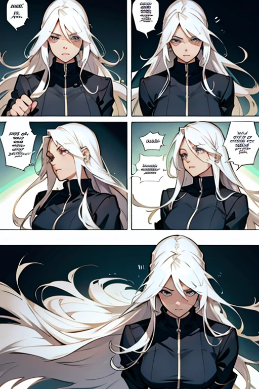 Girl with long white hair dodging punches, manga page with panels and dialogue