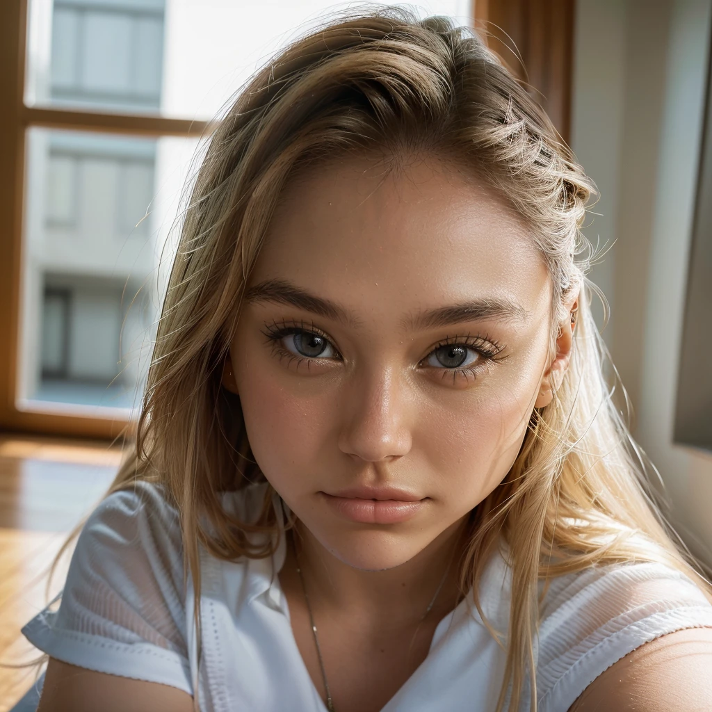 Realistic photo of a beautiful 18 year old ALEXIS-REN, (best quality,ultra-detailed,realistic:1.2),beautiful detailed eyes,beautiful detailed lips,blonde hair,
Wearing a catholic school sexy uniform
