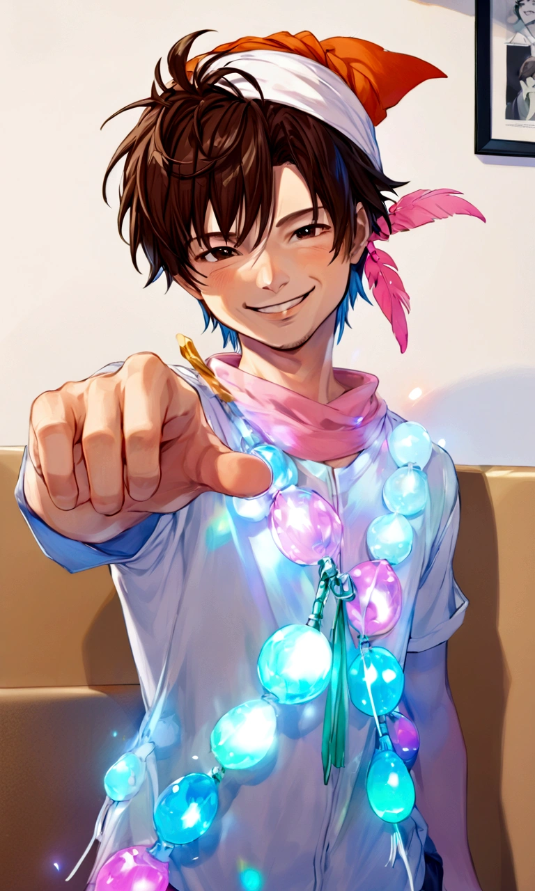 male, smile, Idol, bandana, Feather ornament, kiryukazuma, to point at, LED