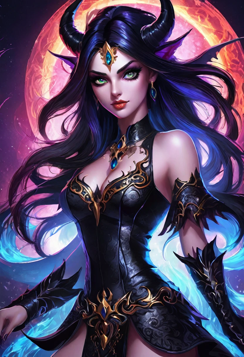 Create an image of a stunningly beautiful gorgeous perfect sexy demon girl, detailed perfect gorgeous face, detailed vibrant eyes,