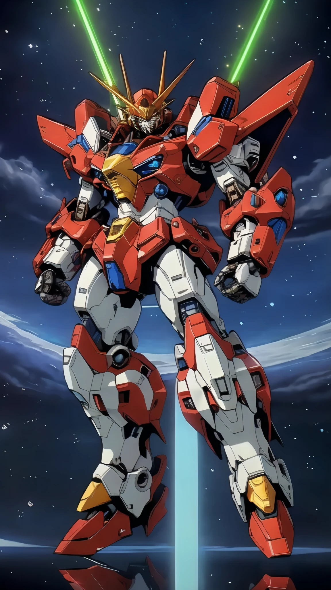 Humanoid Mecha, fully enclosed shoulder guards, matching arm and leg guards, full body, full armor, the design balances heavy with agility, (the color scheme is primarily white with red and blue accents, the concept Inspired by Super robot, organic biotech armor, standing, floating high above the futuristic sci-fi city), exquisite and mature art style, (aura effect, energy, glowing eyes, the armor glows), ((SRS)), metallic, dynamic, dramatic, high definition, best quality, highres, ultra-detailed, ultra-fine painting, extremely delicate, professional, perfect body proportions, anatomically correct, symmetrical face, extremely detailed eyes and face, high quality eyes, creativity, RAW photo, UHD, 32k, Natural light, cinematic lighting, masterpiece-anatomy-perfect, masterpiece:1.5